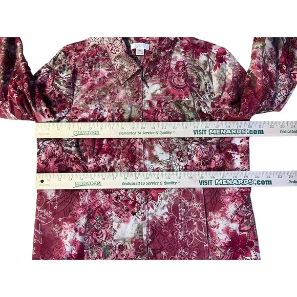 Christopher & Banks Jacket Womens M Red Multi Corduroy Zip Front Embroidered - Picture 10 of 16